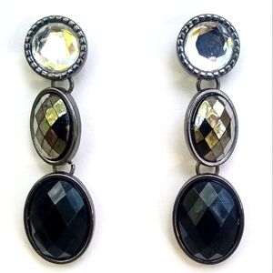 Metallic Black Clear Drop Earrings